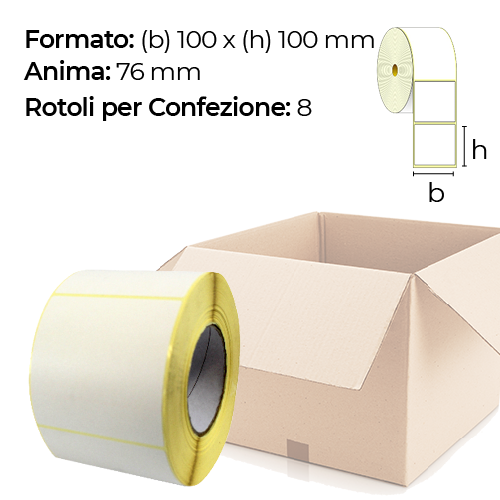 Confezione da 8 rotoli di etichette a trasferimento termico 100×100 mm Ø 76