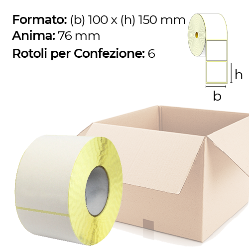 Confezione da 6 rotoli di etichette a trasferimento termico 100×150 mm Ø 76