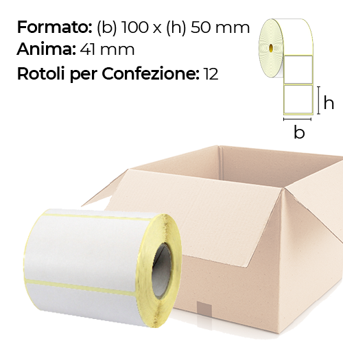 Confezione da 12 rotoli di etichette termiche 100×50 mm Ø 41