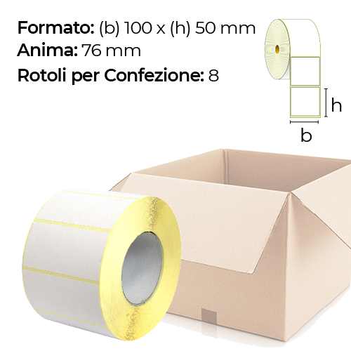 Confezione da 8 rotoli di etichette a trasferimento termico 100×50 mm Ø 76