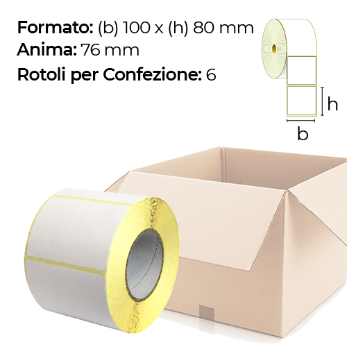 Confezione da 6 rotoli di etichette a trasferimento termico 100×80 mm Ø 76