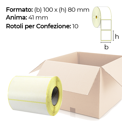 Confezione da 10 rotoli di etichette a trasferimento termico 100×80 mm Ø 41