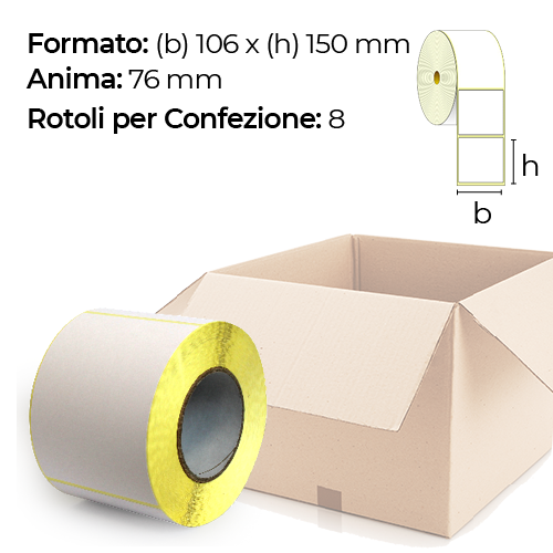 Confezione da 8 rotoli di etichette a trasferimento termico 106×150 mm Ø 76