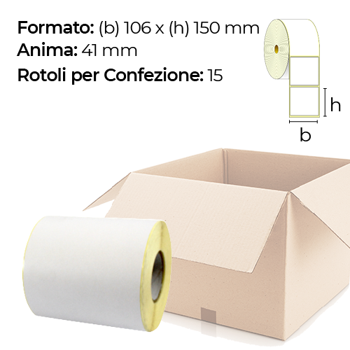 Confezione da 15 Rotoli di etichette 106 x 150 mm anima 41 mm