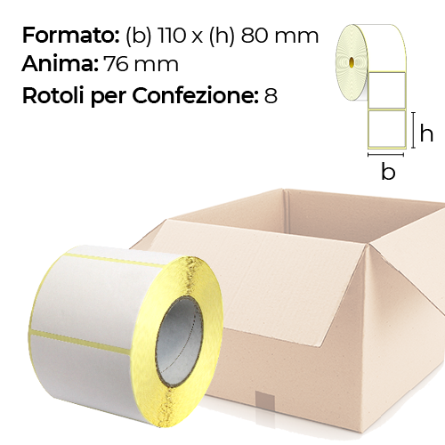 Confezione da 8 rotoli di etichette a trasferimento termico 110×80 mm Ø76