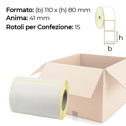 Confezione da 15 rotoli di etichette a trasferimento termico 110×80 mm Ø41