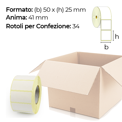 Confezione da 34 rotoli di etichette a trasferimento termico 50×25 mm Ø 41