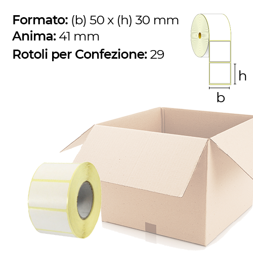 Confezione da 29 rotoli di etichette a trasferimento termico 50×30 mm Ø 41