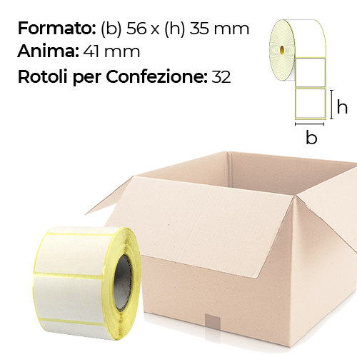 Confezione da 32 rotoli di etichette a trasferimento termico 56×35 mm Ø 41