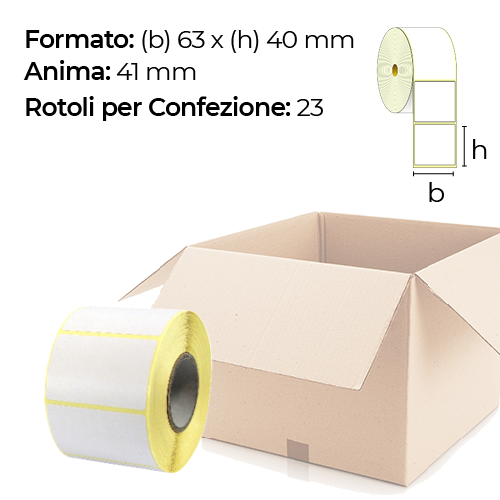 Confezione da 23 rotoli di etichette a trasferimento termico 63×40 mm Ø 41