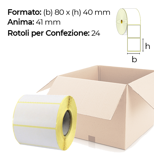 Confezione da 24 rotoli di etichette a trasferimento termico 80×40 mm Ø 41