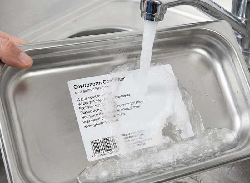 etichetta che si elimina facilmente con acqua